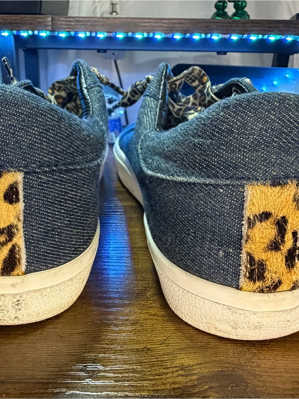 Vintage Denim Star Sneakers with Leopard Laces